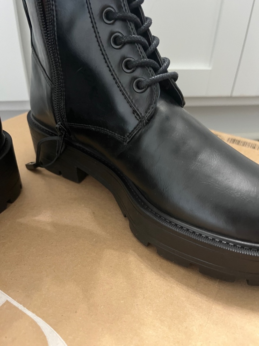 Zara Black Lace-Up Tall Combat Boots - Picture 6 of 12